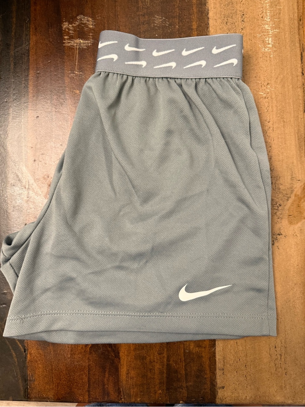 Nike Grey Athletic Shorts with White Swoosh Waistband